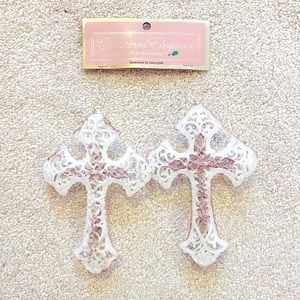 2-Pack of Pink Glitter / Ice Cross Ornaments